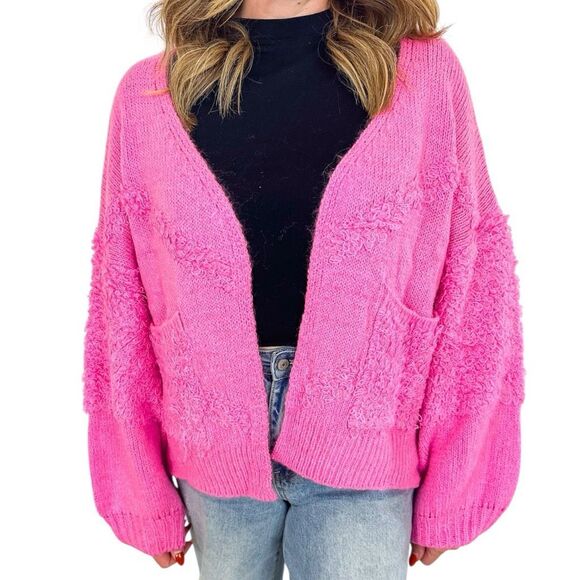 Pink Side Slit Open Front Cardigan Size Large NEW - Davi & Dani - Picture 8 of 14
